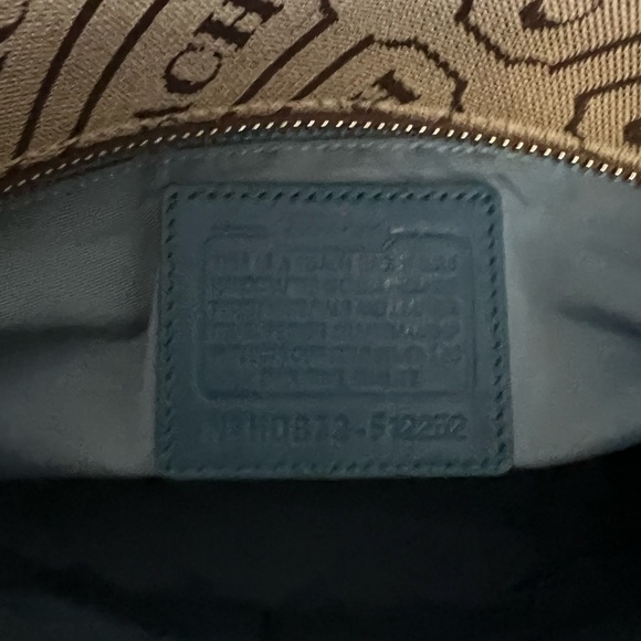 Coach Blue & Tan Signature Tag Blue Shoulder Tote - Picture 9 of 13